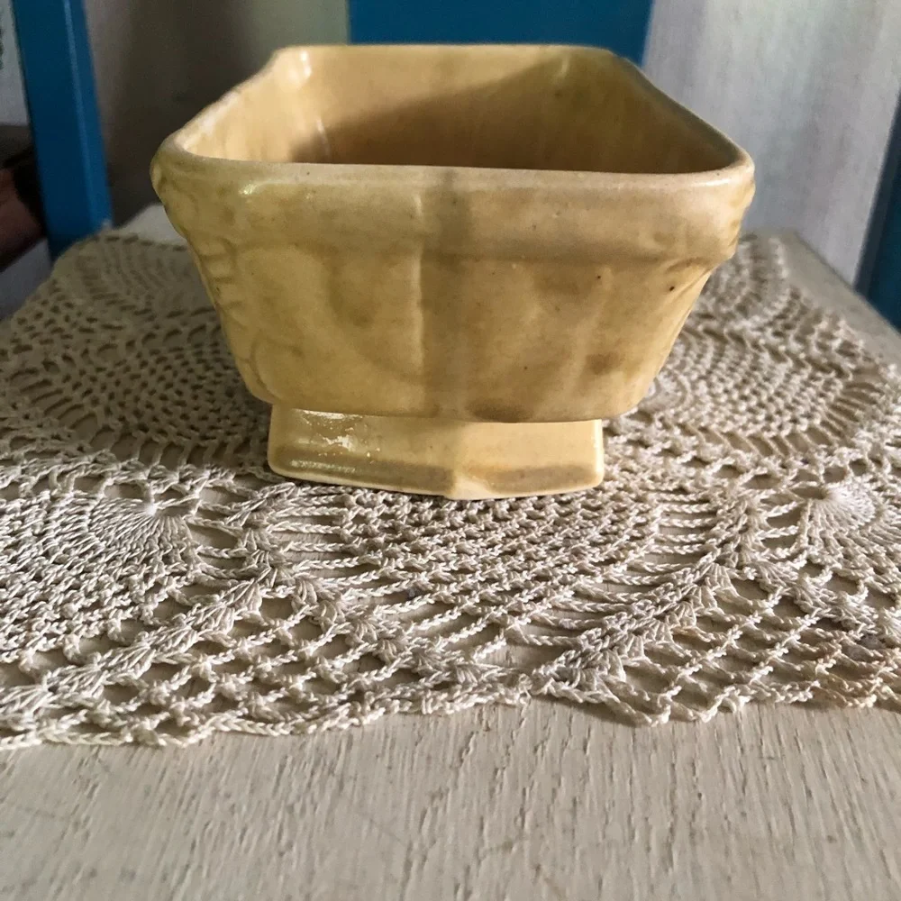 Vintage Creamy Yellow Footed Ceramic Planter w Fruit Motif